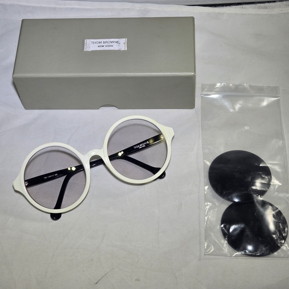 Thom Browne TB-1001c-56 Sunglasses White Circular Frames *READ